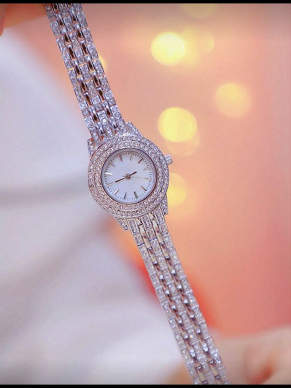 Women's Silver Crystal Bracelet Watch - Elegant Rhinestone Accent